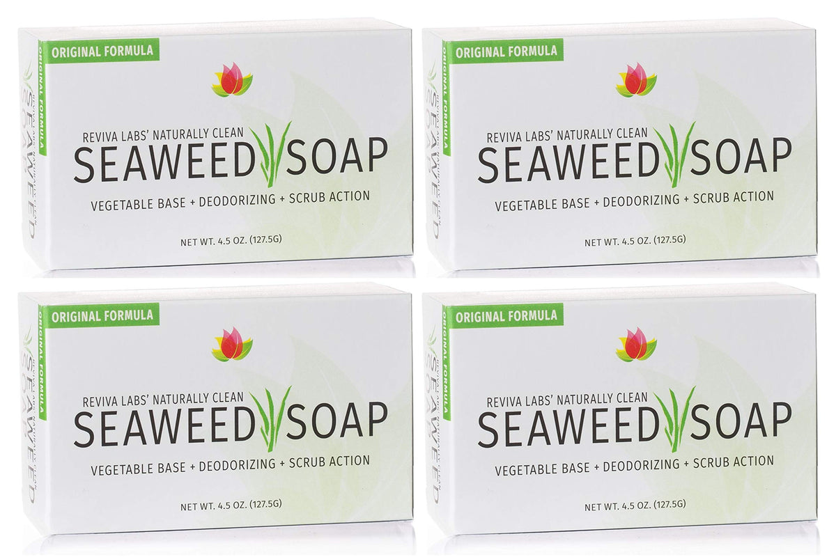 Reviva Labs Seaweed Soap 4 Pack - Organic Exfoliating Face & Body Scrub Bar, 4.5 Oz