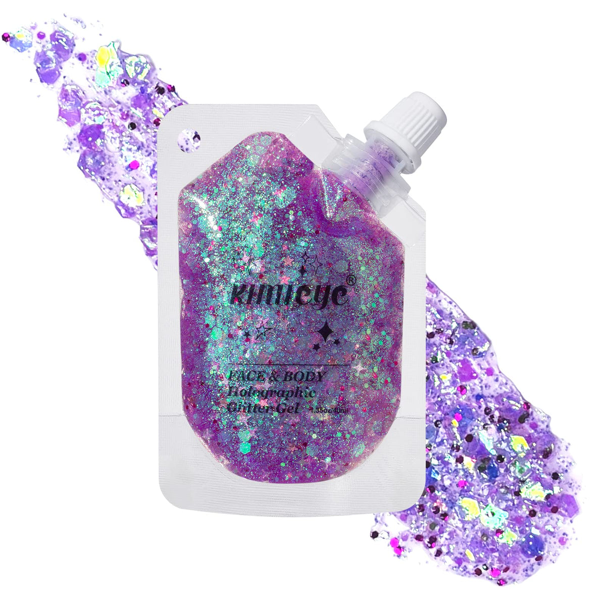 Kimieye Holographic Face Glitter Gel - Long Lasting Waterproof Body Shimmer, Illusion Purple #3