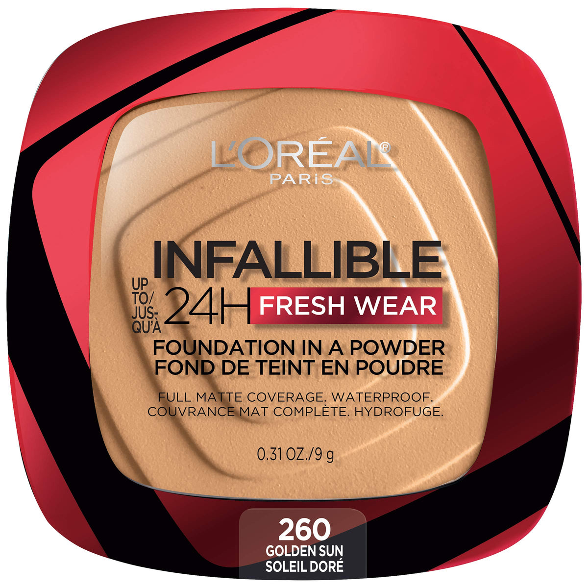 L'Oreal Paris Infallible Fresh Wear Powder Foundation, Waterproof, Golden Sun, 0.31 Oz.