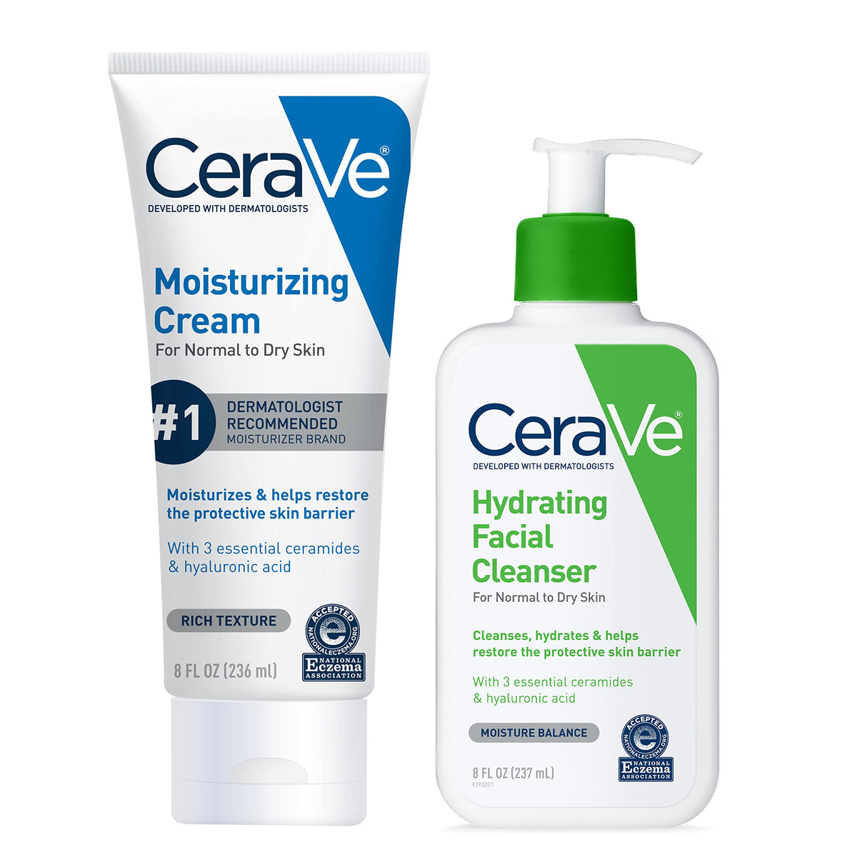 Cerave Hydrating Skin Care Set | 8Oz Moisturizing Cream & Cleanser | Ceramides & Hyaluronic Acid