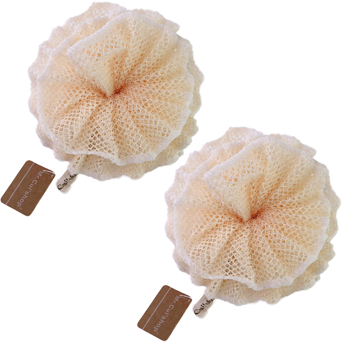 Mr.Cui'Shop Super Exfoliating Loofah Sponge Pouf - 2 Pack Off White Bath Scrubber Ball