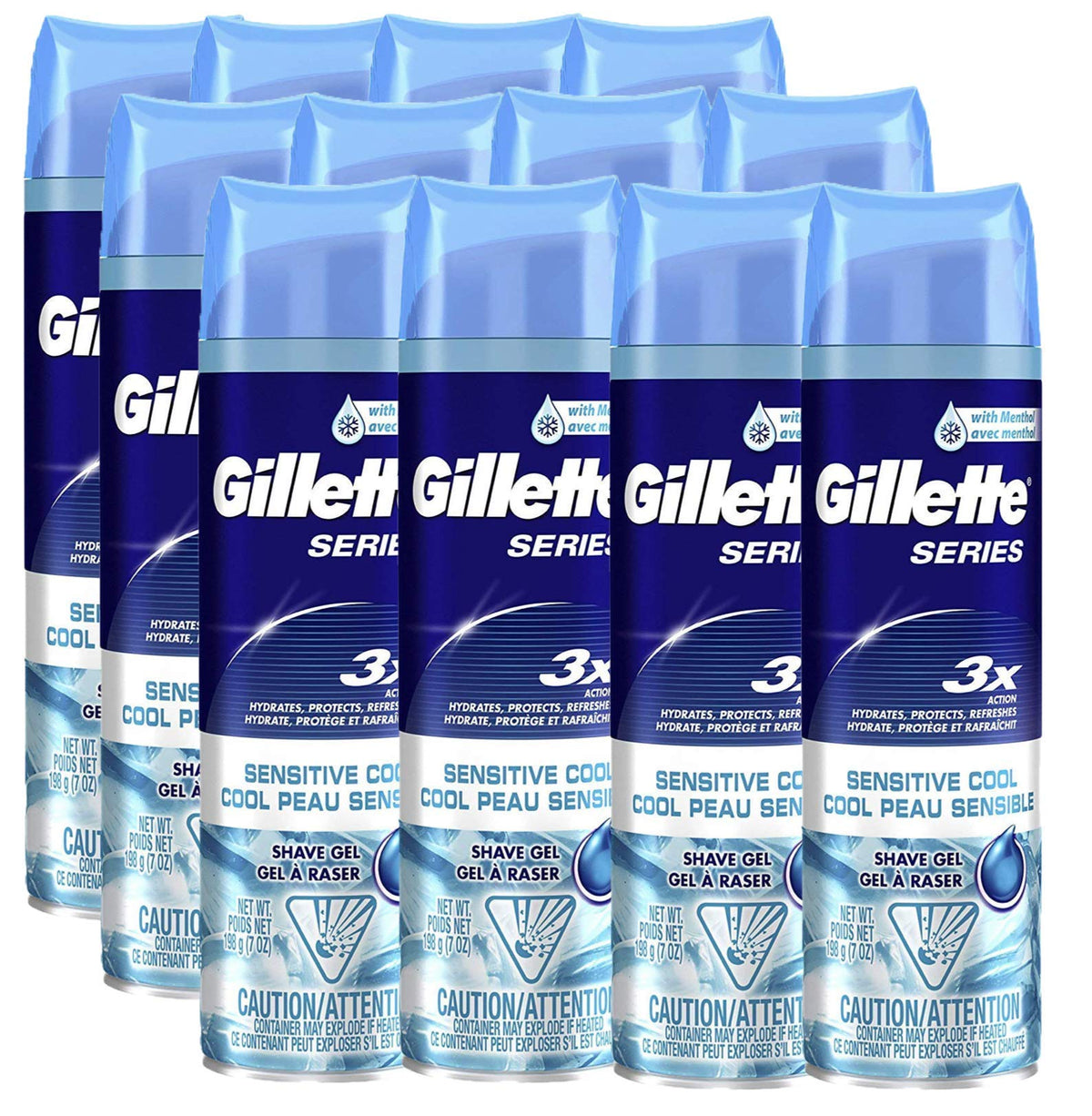 Gillette Series Sensitive Cool Shaving Gel, 7 Oz, Pack Of 12 - Multi-Use Shaving Foam