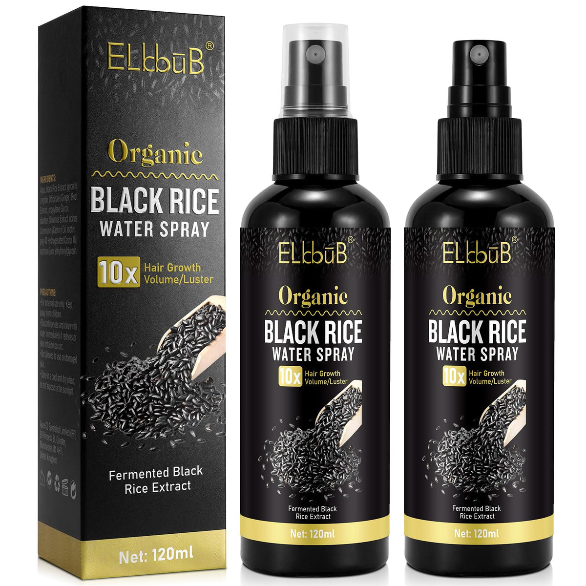 Elbbub Black Rice Water Hair Growth Serum Spray - Vegan Regrowth Treatment For Damaged Hair