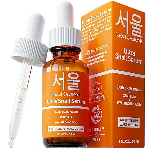 Seoulceuticals Snail Mucin Serum 97.5% - K Beauty Anti-Wrinkle Night Serum With Hyaluronic Acid