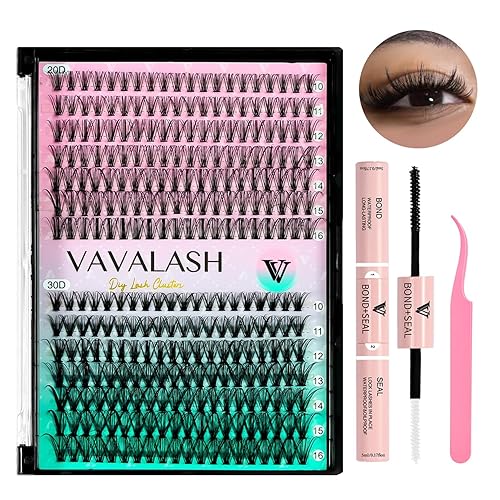 VAVALASH DIY Lash Extensions Kit - 280 Cluster Lashes, Bond & Seal, 10-16mm Synthetic Fibers