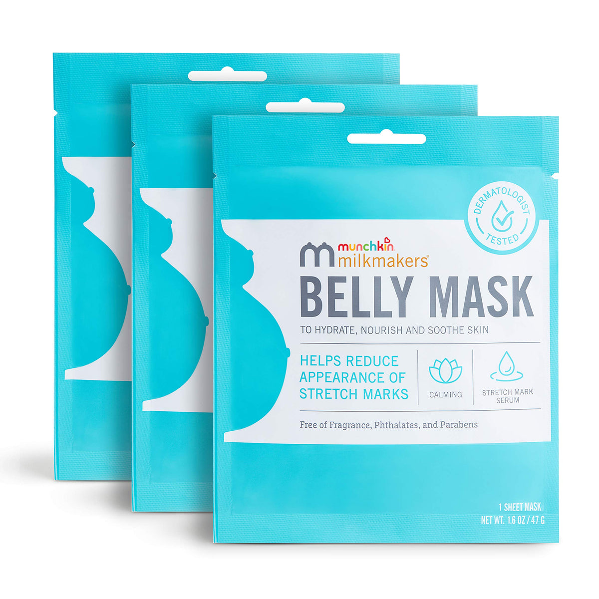 Munchkin® Milkmakers® Belly Mask - 3 Sheet Masks For Pregnancy Skin Care & Stretch Marks