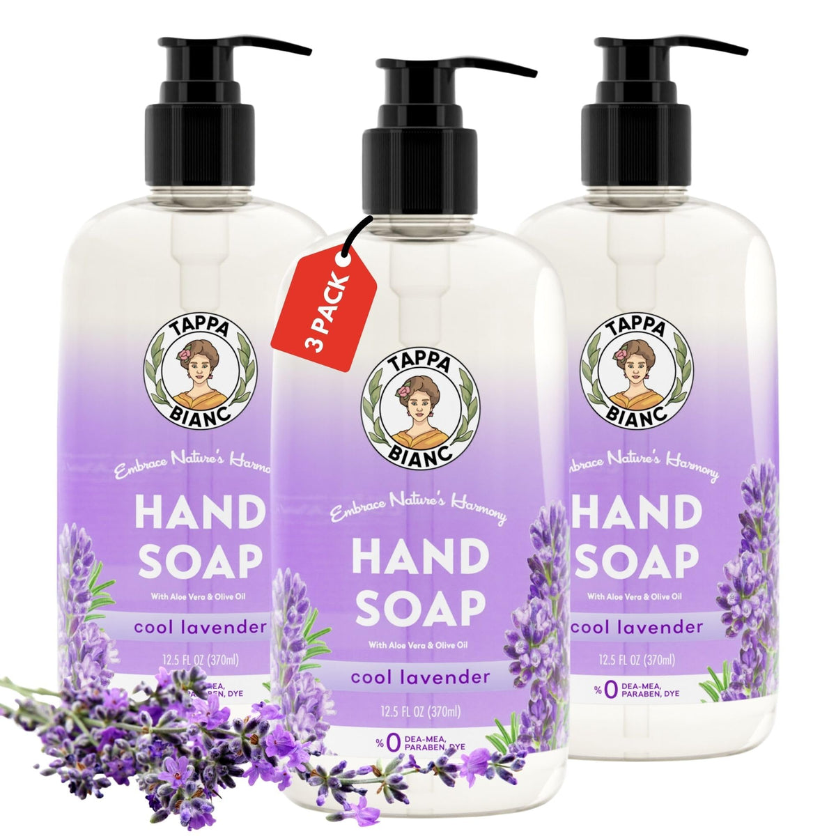 Tappa Bianc Liquid Hand Soap, Cool Lavender, Natural & Non-Toxic, 12.5 Fl Oz (Pack Of 