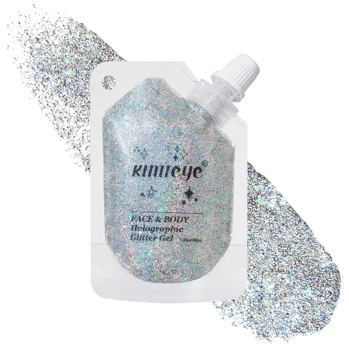 Kimieye Holographic Face Glitter Gel - Long Lasting Waterproof Makeup, Laser Silver #5, 1.35Oz