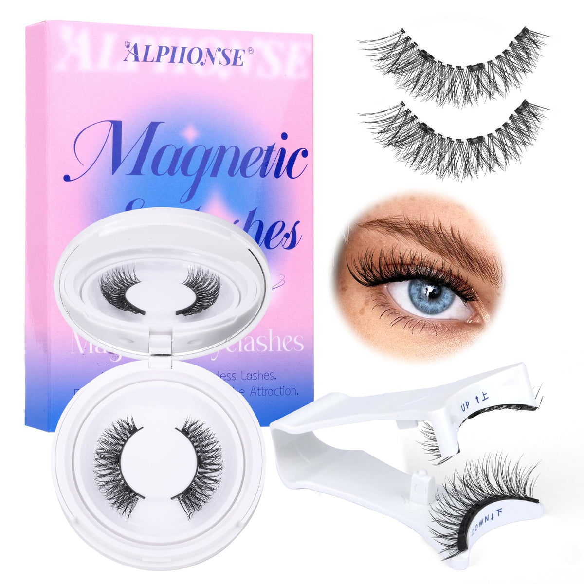 Alphonse Reusable Magnetic Eyelashes Cat Eye, Glueless & Natural With Applicator - Black