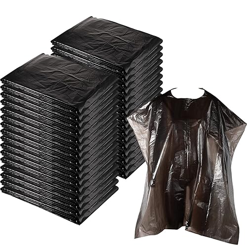 Willbond 100 Disposable Salon Capes - Waterproof Hair Dye & Cutting Apron, Black 51.2X36.2