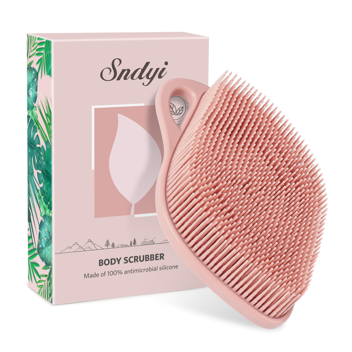 Sndyi Silicone Body Scrubber - Gentle Exfoliating Loofah For Sensitive Skin, Pink Leaf Shape