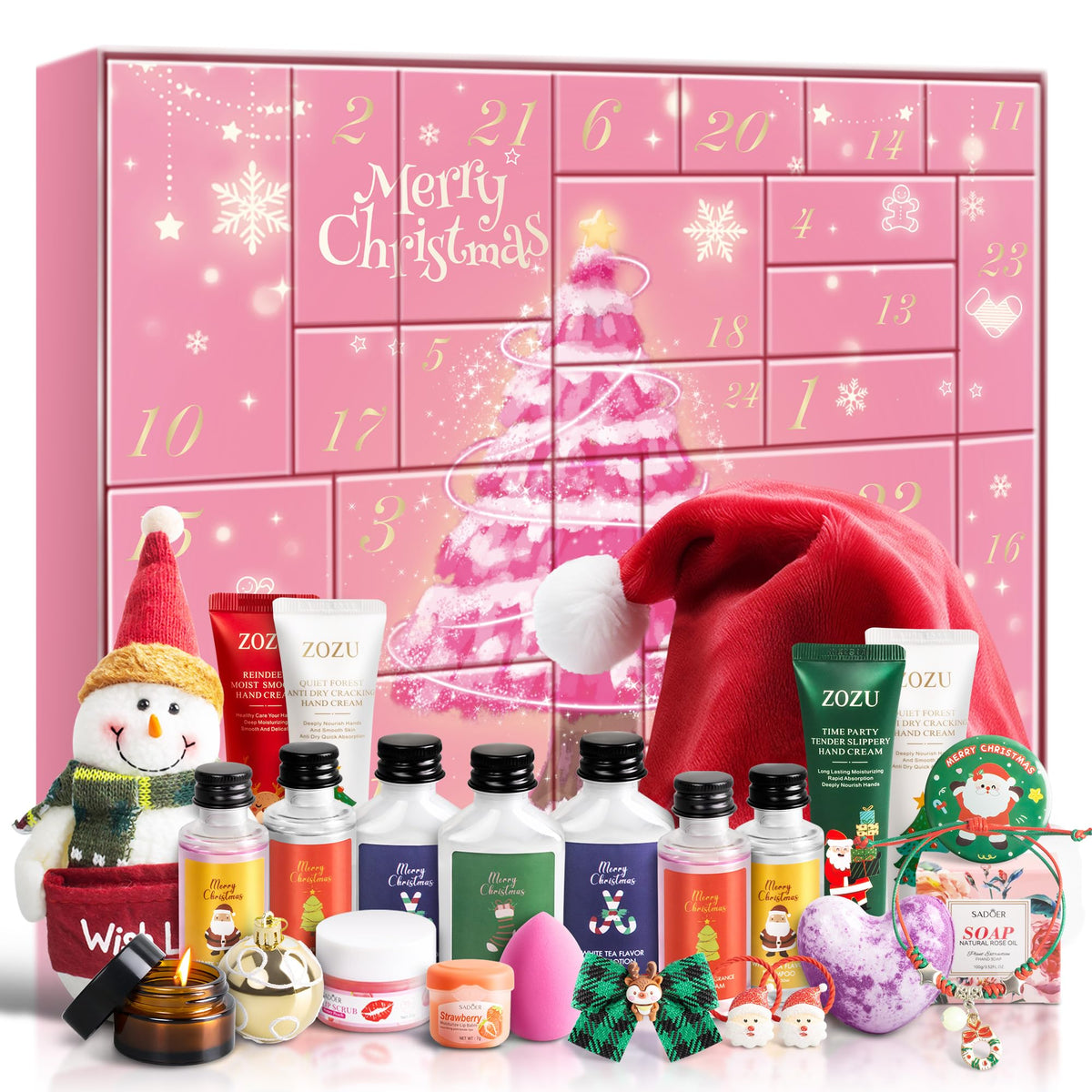 Hzqva Pink Holiday Beauty Advent Calendar 2024 - 24Pcs Spa Gift Set For Teen Girls & Women