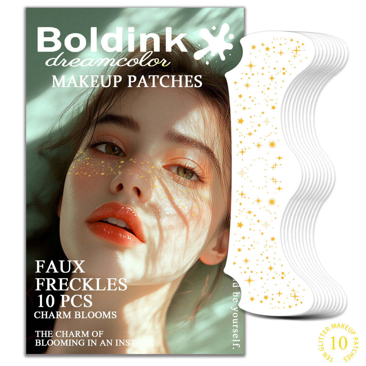 Boldink Gold Face Makeup Patches - 10 Pcs Glitter Freckles Temporary Tattoos For Women