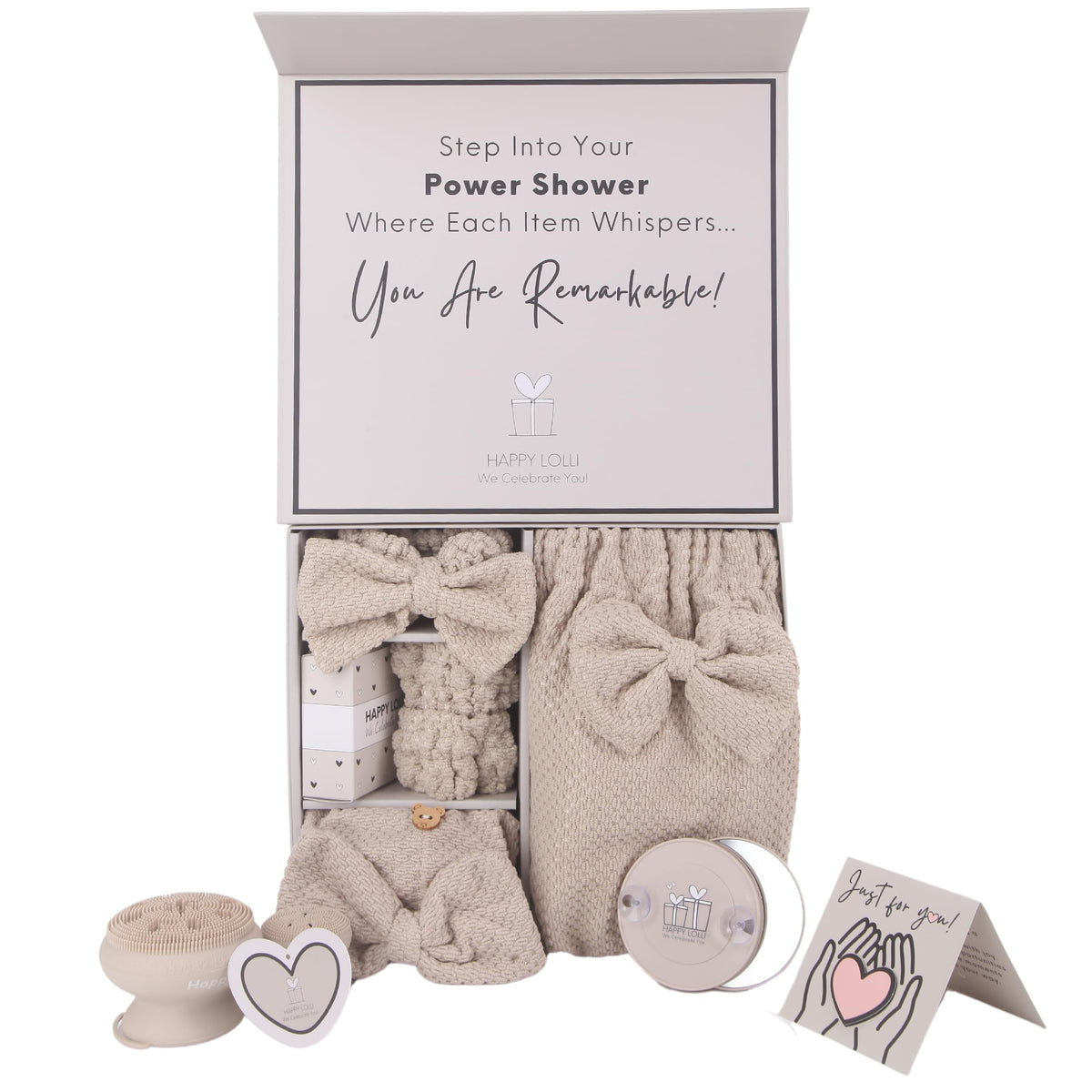 Happy Lolli Power Shower Gift Set - Luxury Bath Accessories For Women & Teen Girls, Fresh Beige