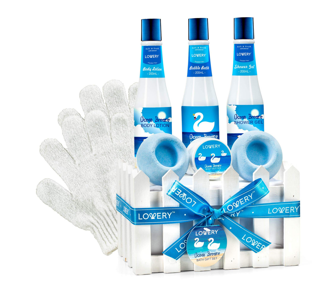 Lovery Ocean Bliss Bath Set - 8 Piece Home Spa Gift Basket For Women & Teens, Shower Gel & More