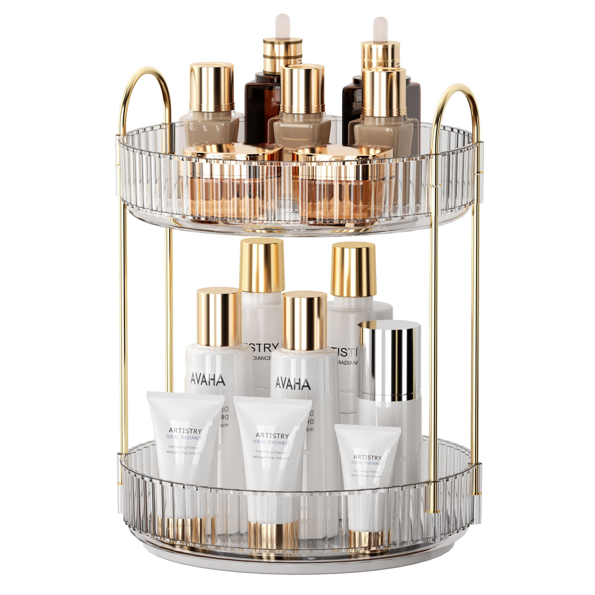 Ycia&Done 360 Rotating Makeup Organizer - Clear White, 2 Tier Cosmetic Storage For Vanity