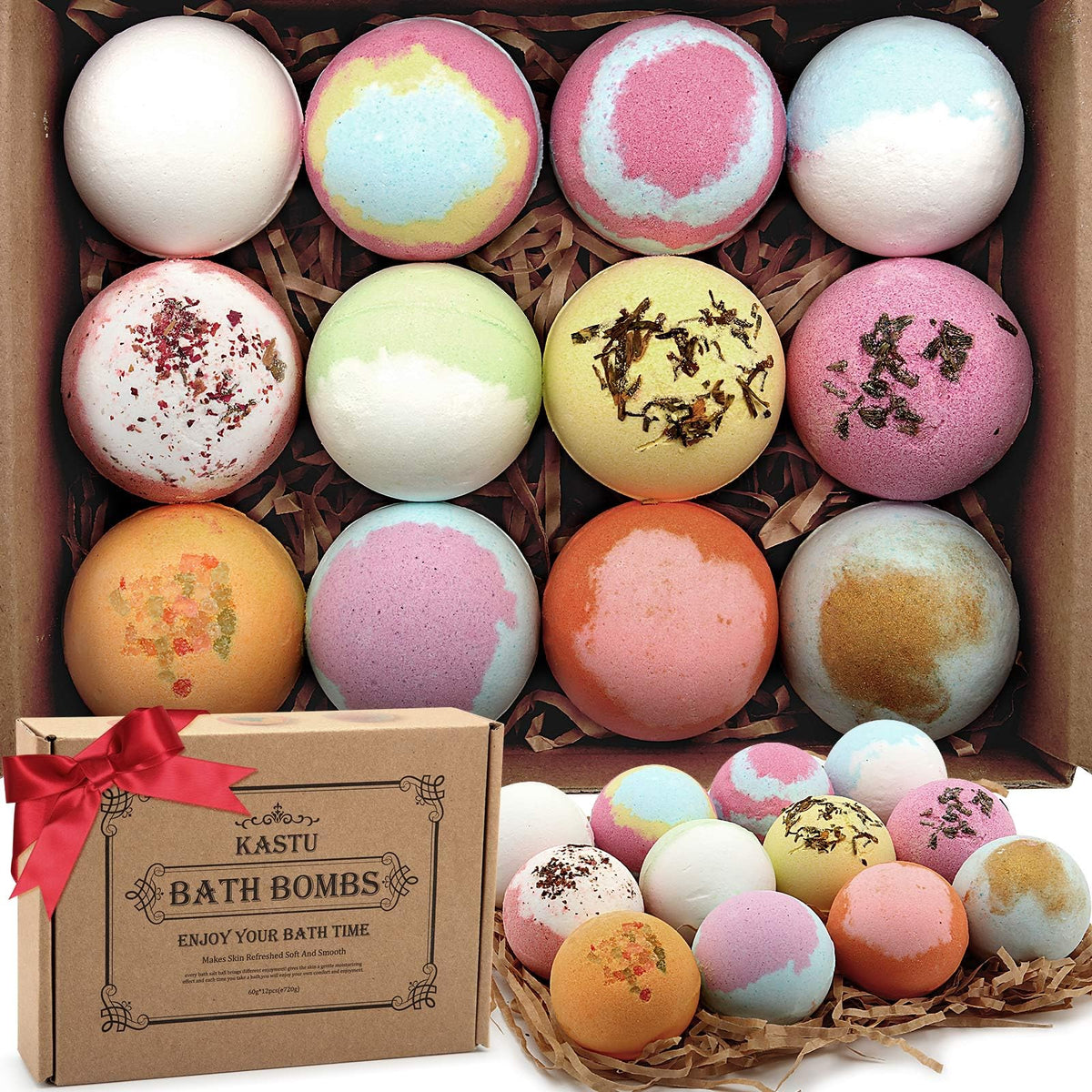 Kastu Bath Bombs Gift Set, 12 Large Vanilla Menthol Fizzy Balls For Relaxing Bubble Bath