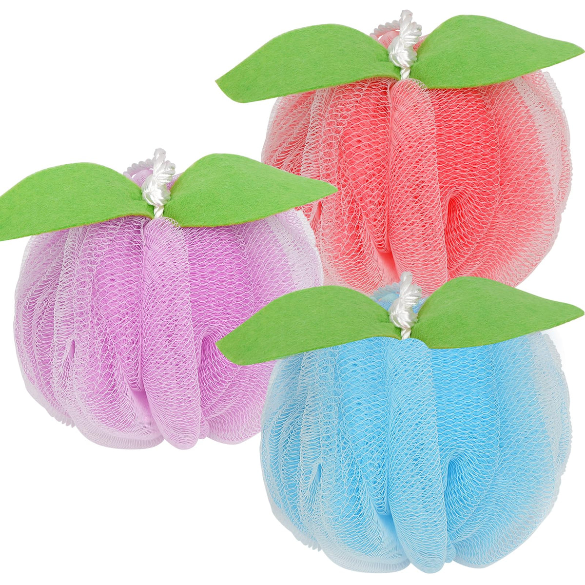 Farmoga Bath Loofah Sponge, Soft Mesh Shower Puff, Exfoliating Body Scrubber - Pack Of 3, Orange