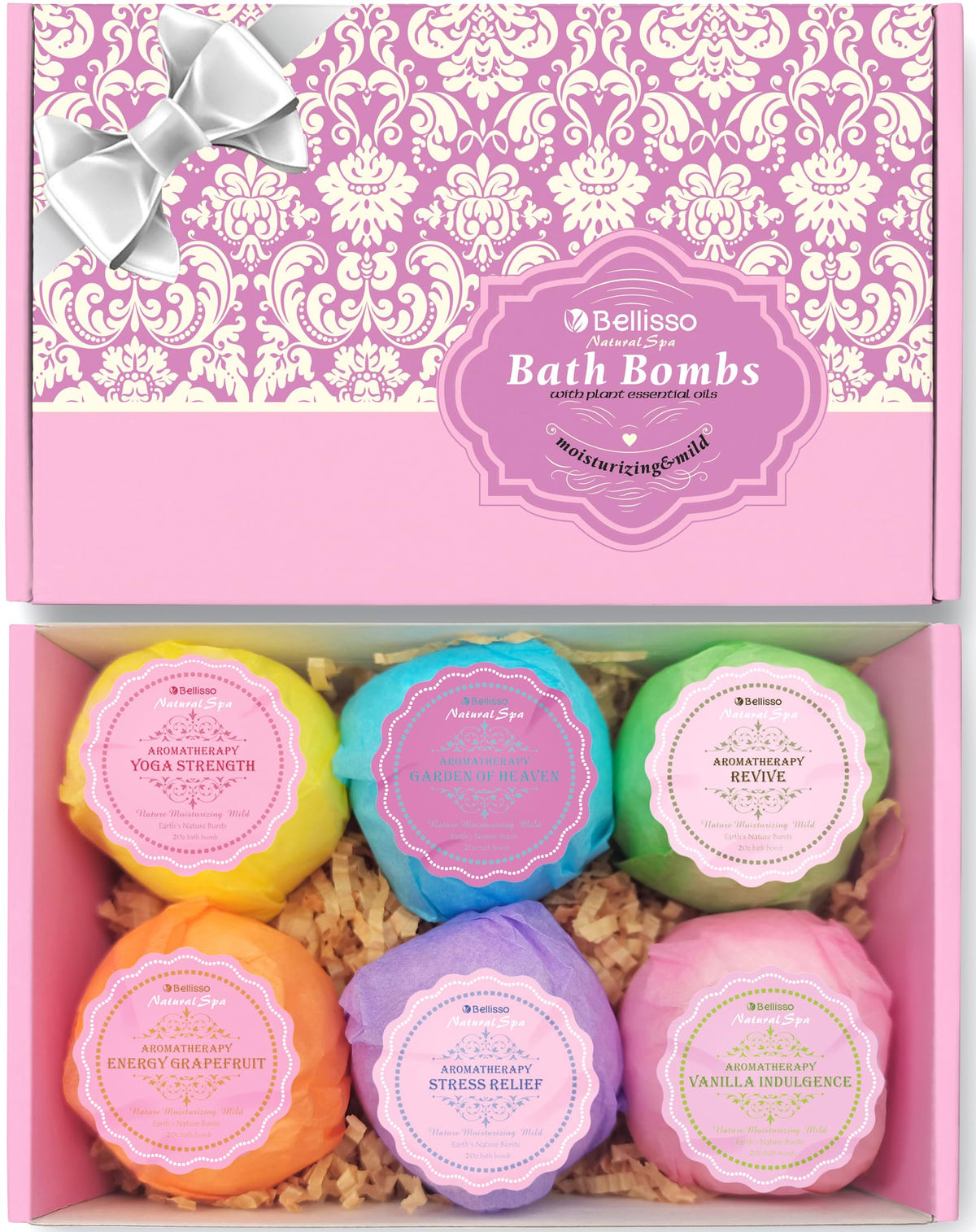 Bellisso Bath Bombs Gift Set - 6 Bubble Fizzies With Dead Sea Salt & Essential Oils, 2Oz Each