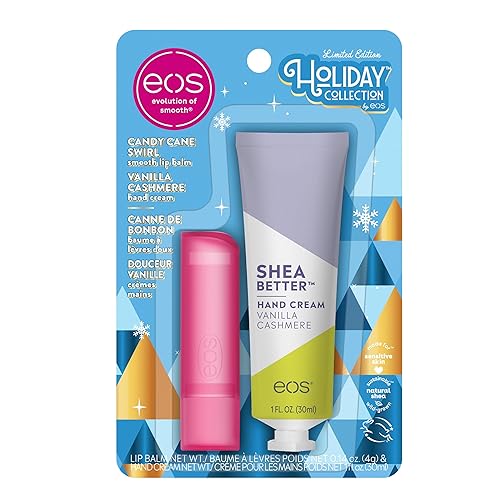 Eos Holiday Skin Care Set - Vanilla Cashmere Hand Cream & Candy Cane Lip Balm, 2-Pack