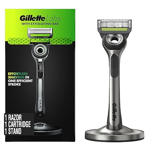 Gillettelabs Exfoliating Bar Razor For Men - 1 Handle, 1 Blade Refill, Magnetic Stand