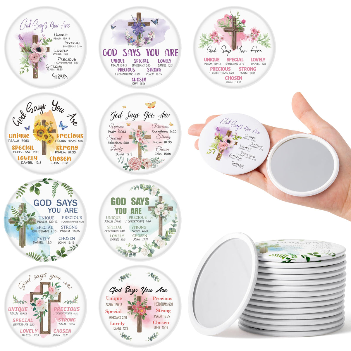 Y1Tvei Flower Cross Compact Mirror - 36Pcs Inspirational Bible Verse Makeup Mirrors For Women