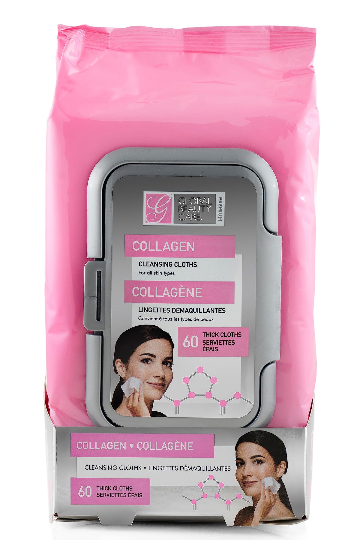 Global Beauty Care Collagen Cleansing Cloths & Makeup Removal Wipes, 60 Count