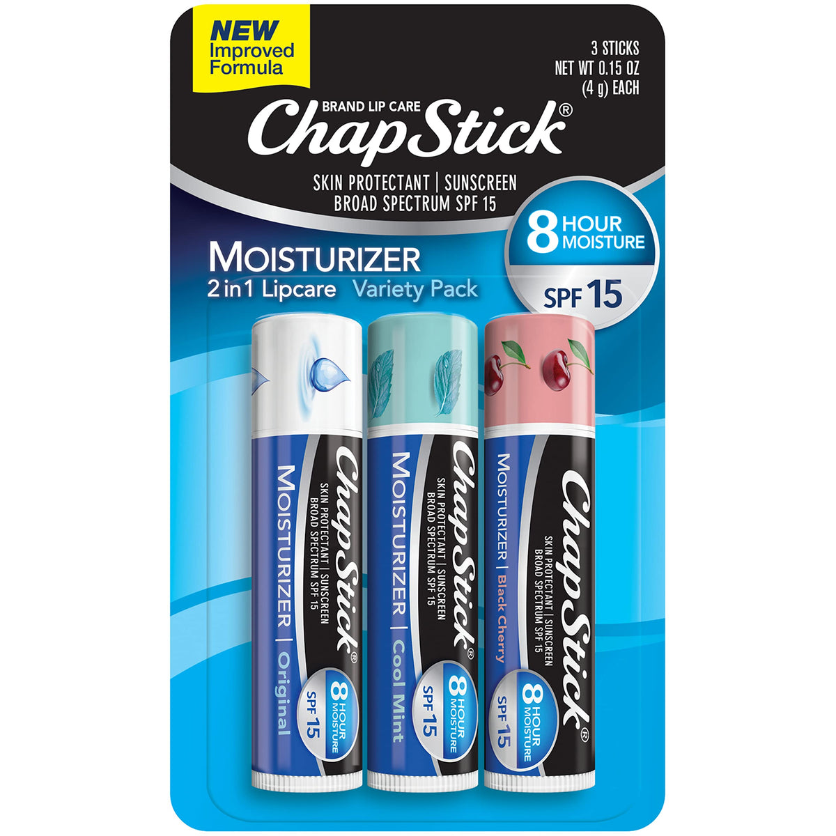 Chapstick Moisturizer Lip Balm Variety Pack - Black Cherry & Cool Mint, Spf 15, 0.15 Oz, 3