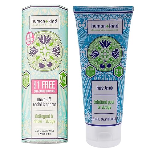 Human+Kind Wash-Off Facial Cleanser & Face Scrub Kit - Unisex 2 Piece Set