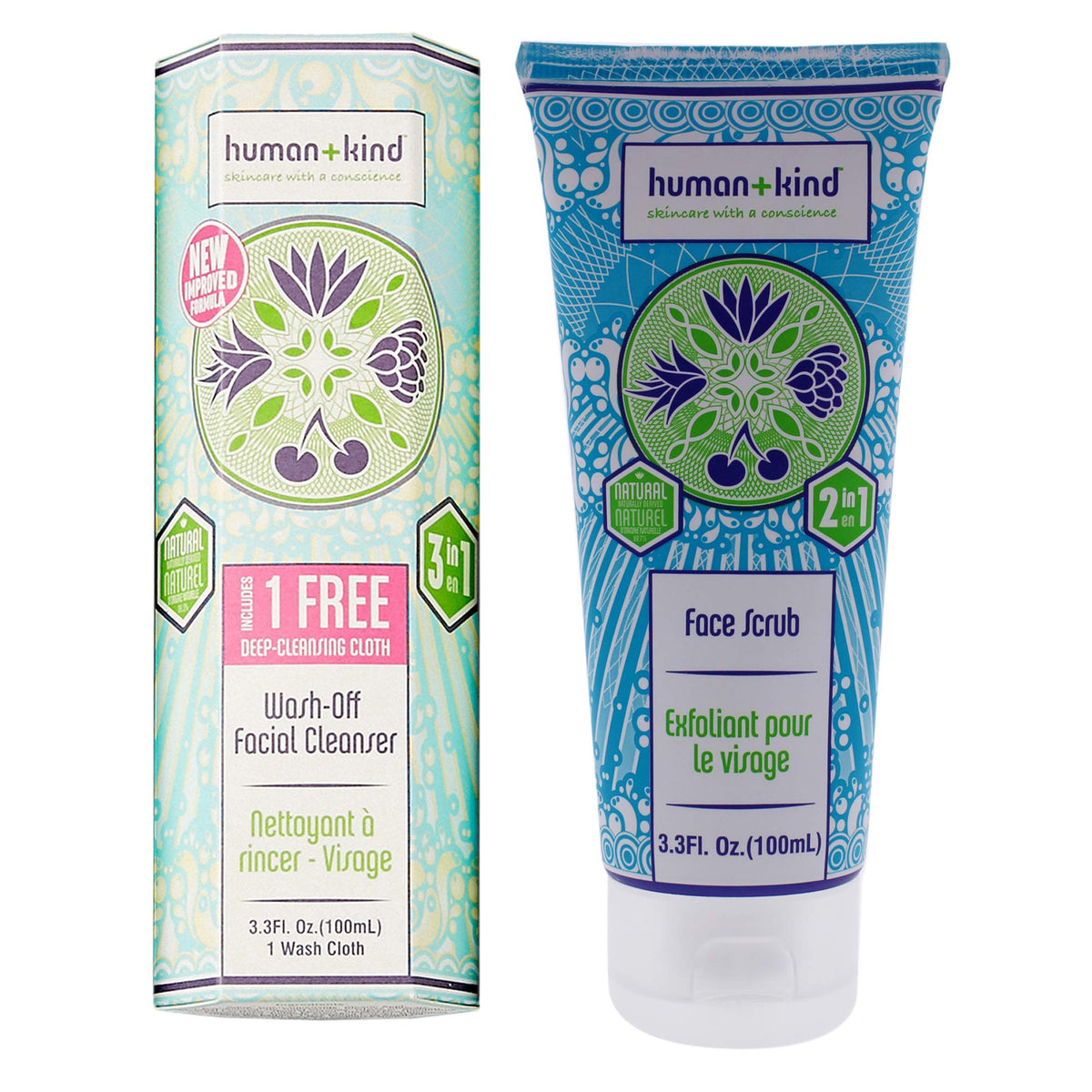 HumanKind WashOff Facial Cleanser and Face Scrub Kit Unisex 2 Pc