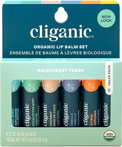 Cliganic Usda Organic Lip Balm Set - 6 Flavors, 100% Natural Moisturizer For Dry Lips