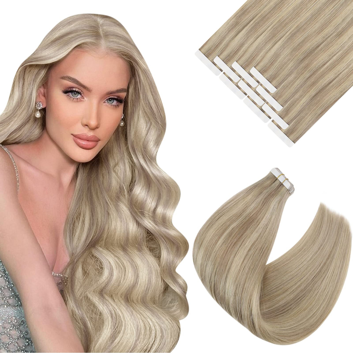 Ve Sunny Tape In Hair Extensions, 10Pcs 25G, 18 Inch, Blonde & Dark Blonde Highlights