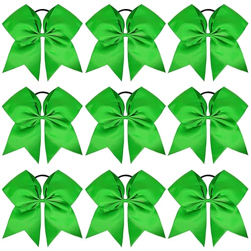 OAOLEER 8&quot; Jumbo Cheer Bows - Green Ponytail Holders, 3PCS, Handmade Grosgrain Hair Accessories