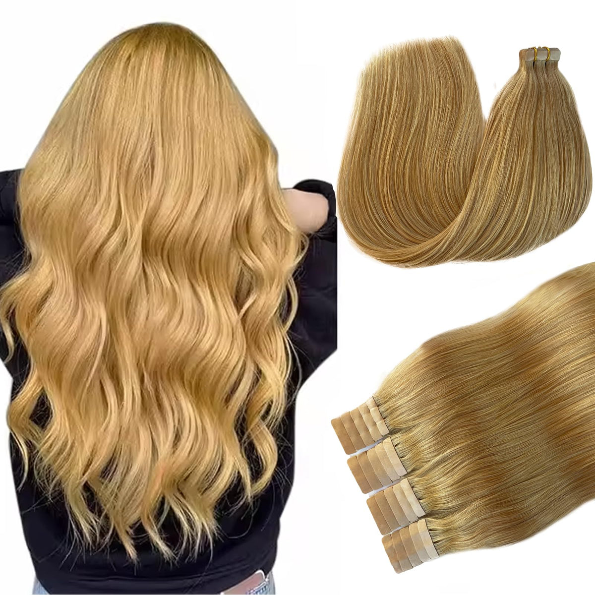 Munx 16&quot; Strawberry Blonde Tape In Human Hair Extensions, 20Pcs, 30G Remy Real Hair