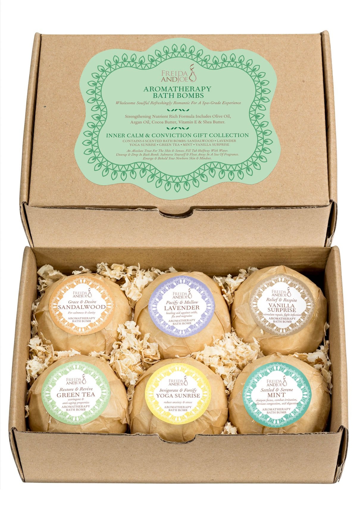 Freida And Joe Home Spa Gift Basket - 6 Aromatherapy Bath Bombs For Relaxation & Rejuvenation