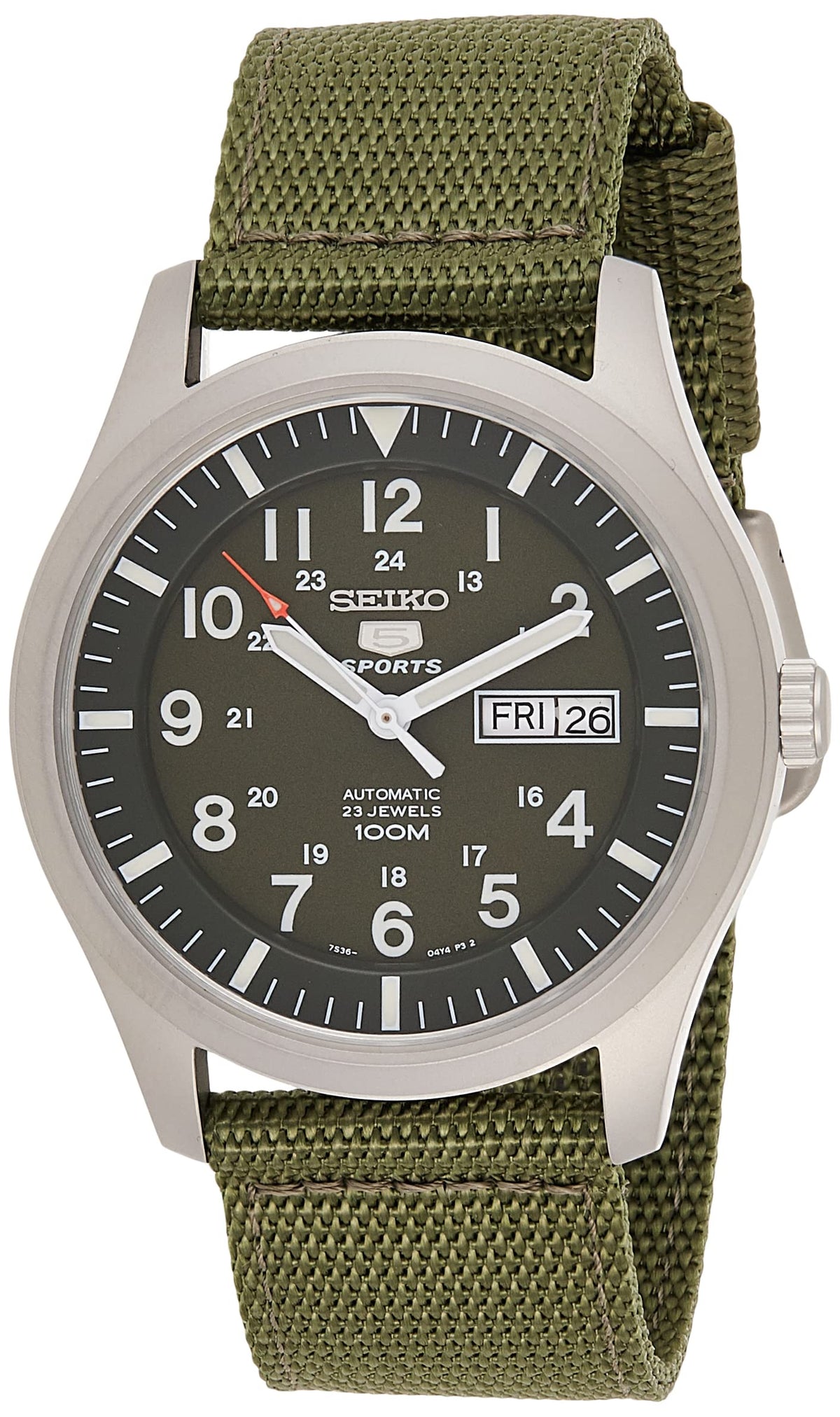 Seiko Snzg09K1 Men'S 42Mm Automatic Watch, Green Fabric Strap, Analogue Design