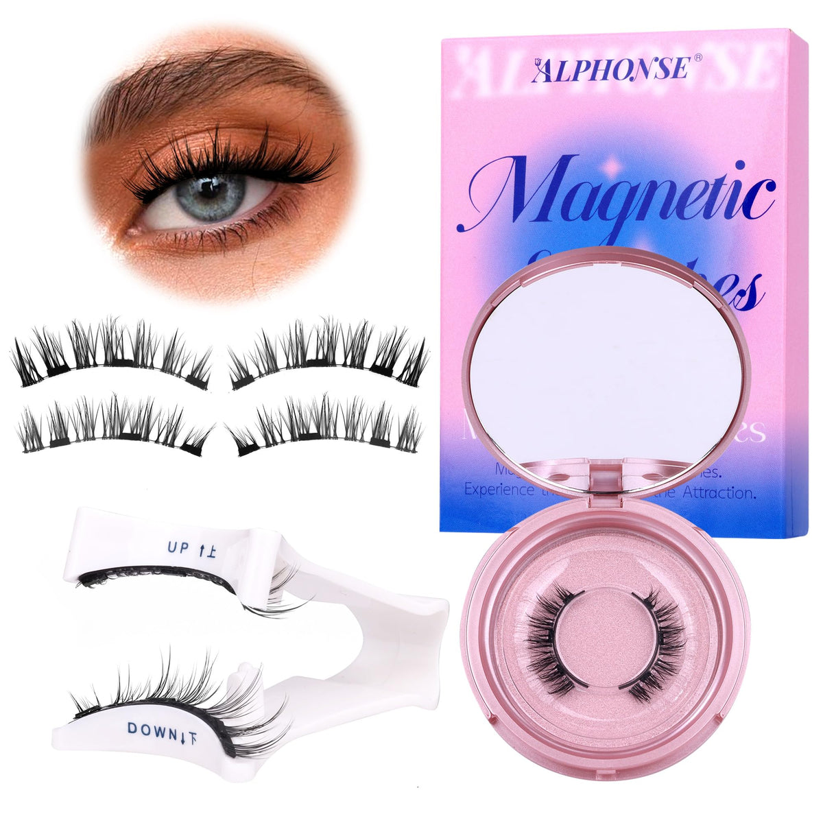 Alphonse Reusable Magnetic Eyelashes With Applicator - Natural Look, No Glue, Faux Mink