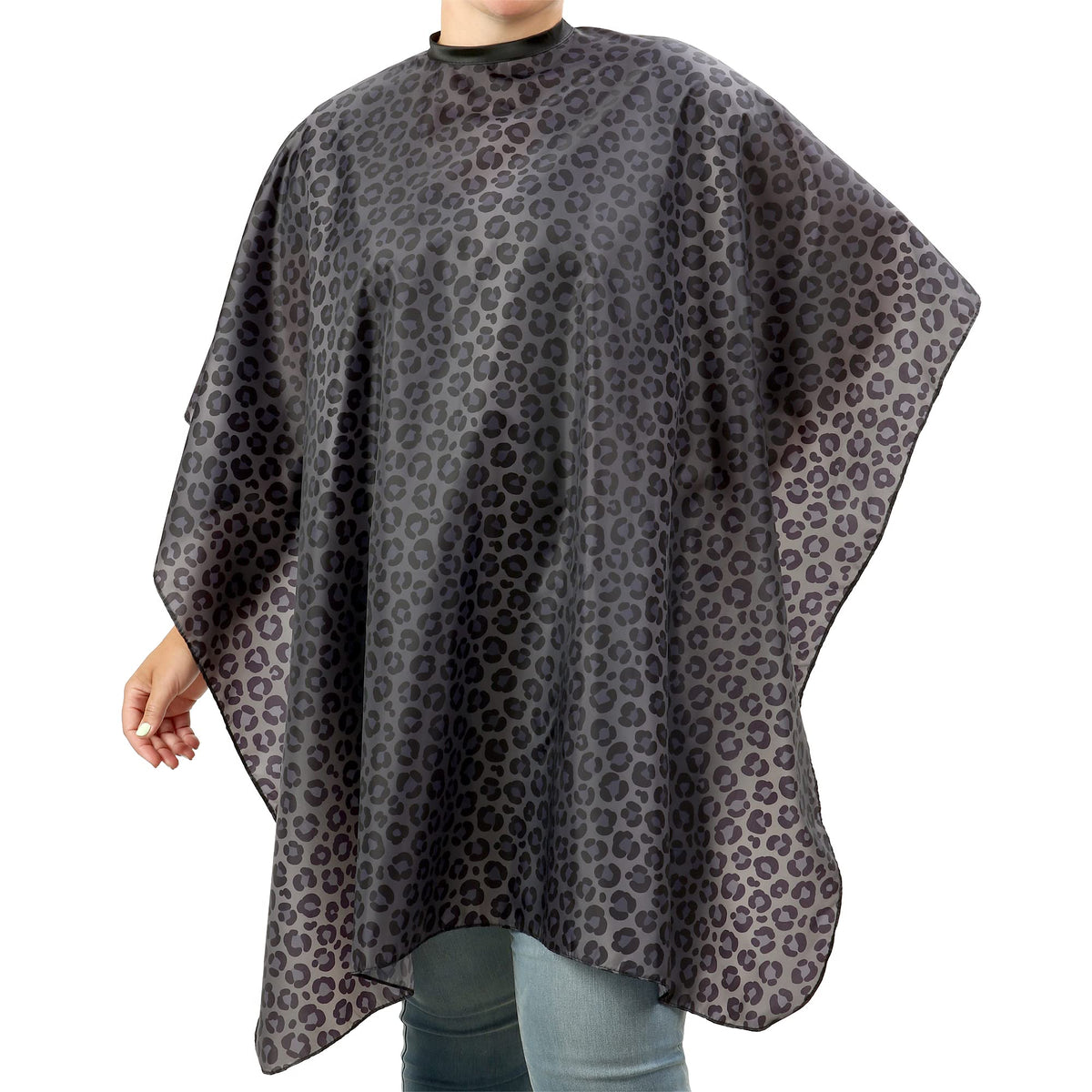 Plum Hill Waterproof Black Leopard Salon Cape - Large Hair Stylist Cutting Cape With Snaps