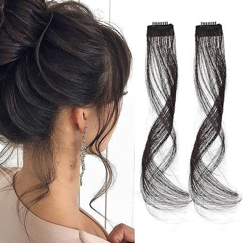 REECHO Wavy Curly Clip-in Curtain Bangs, 12 Inch Face-Framing Highlights, Black Brown 2 PCS Set