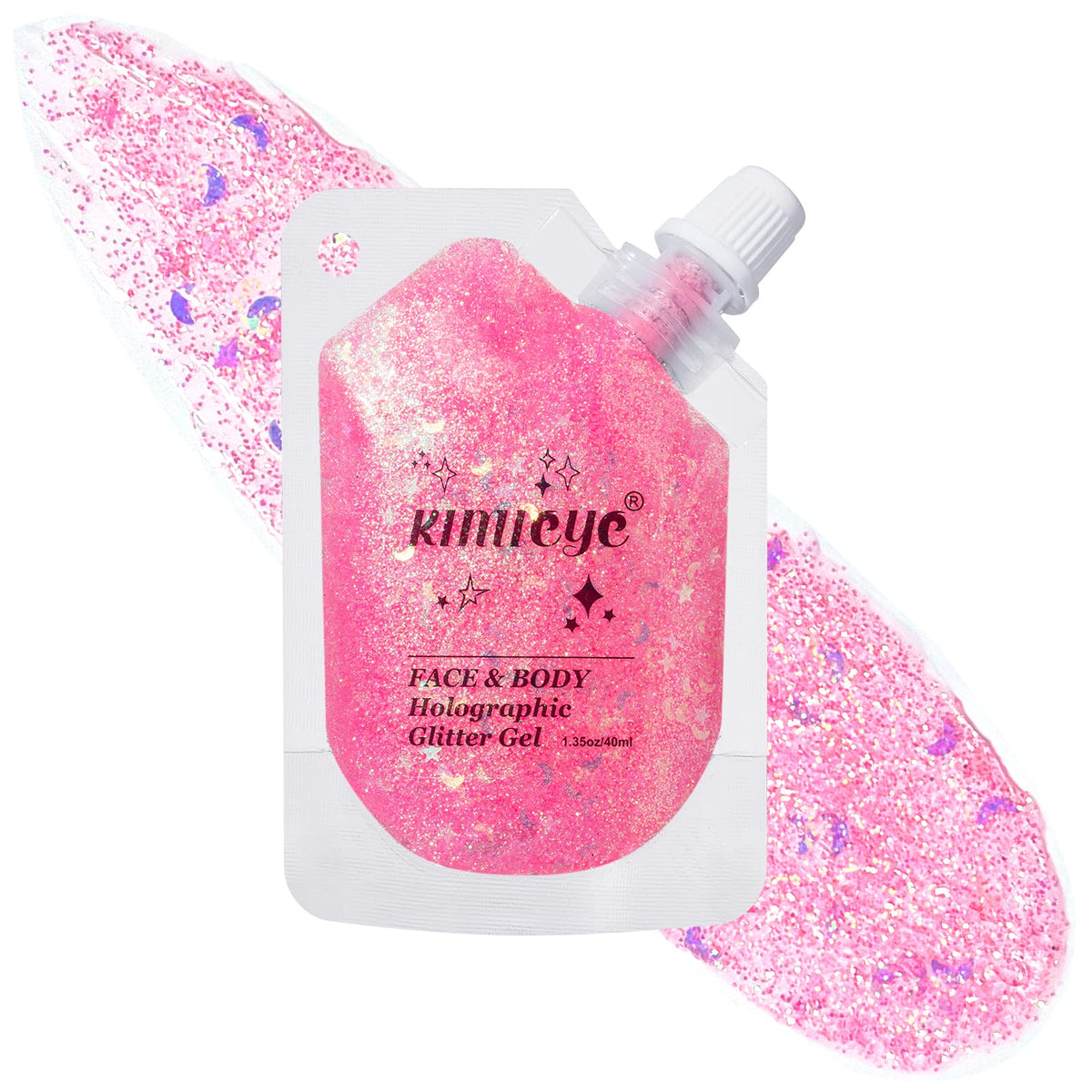 Kimieye Holographic Face Glitter Gel - Long Lasting Waterproof Shimmer, Dazzling Pink #2, 1.