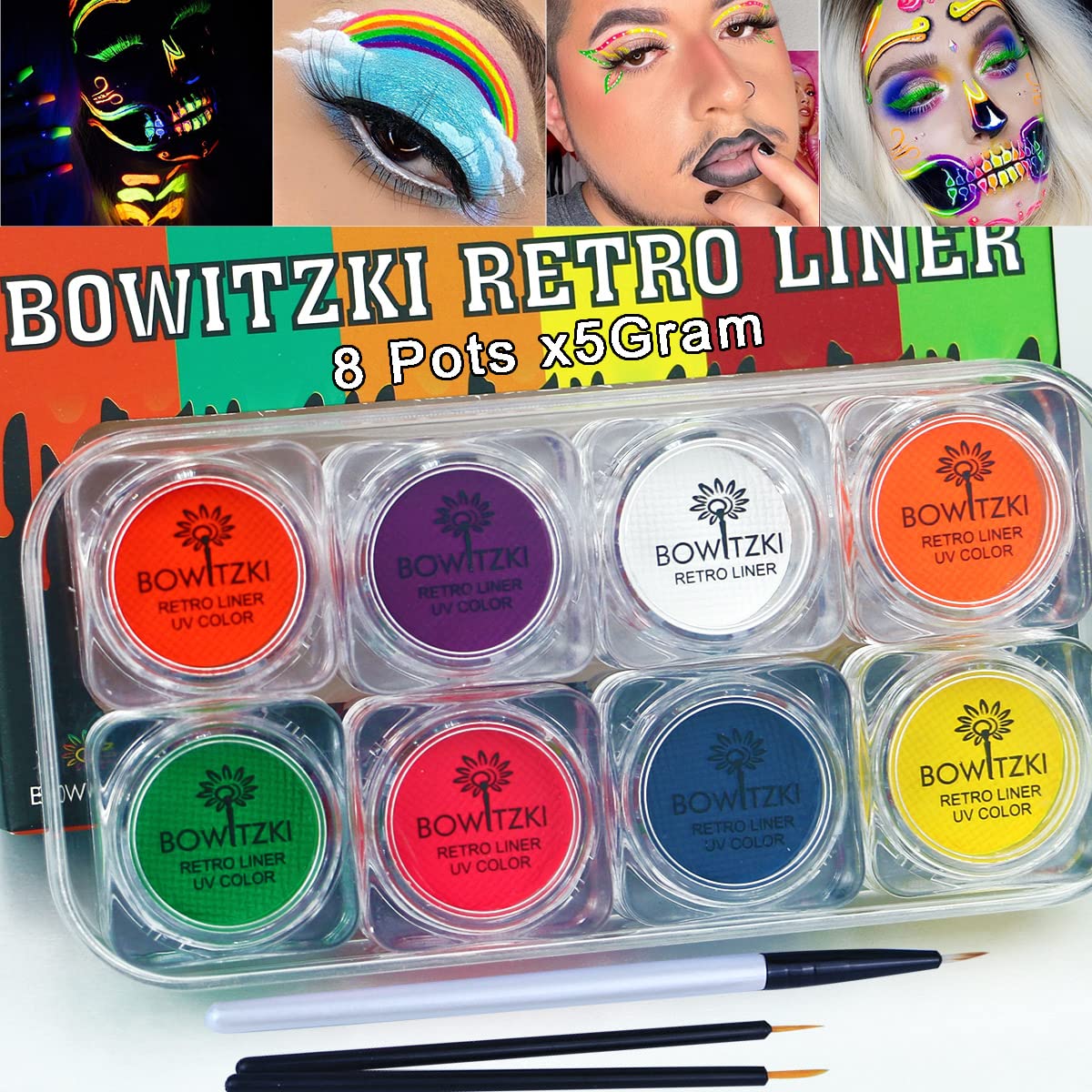 Bowitzki Uv Glow 8X5 Gram Water Activated Eyeliner Hydra Liner - Fluorescent Face & Body Paint