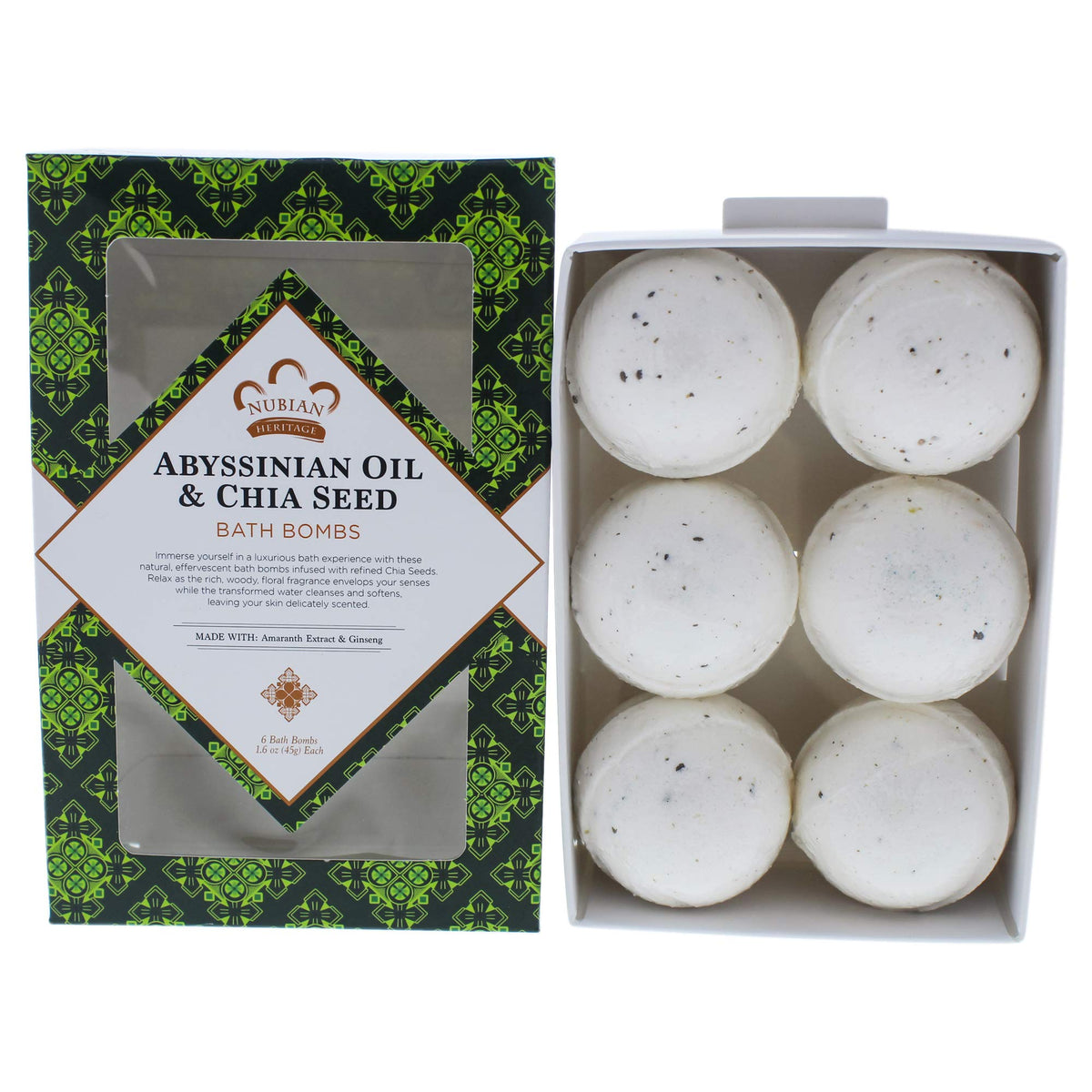 Nubian Heritage Bath Bombs With Abyssinian Chia - 6 Pack, 9.6 Ounce, Skin Nourishing