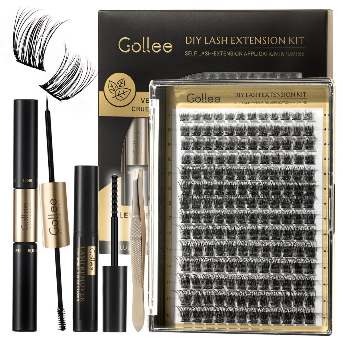 Gollee Diy Lash Extension Kit, 168Pcs Waterproof Individual Lashes With Strong Hold Bond & Seal