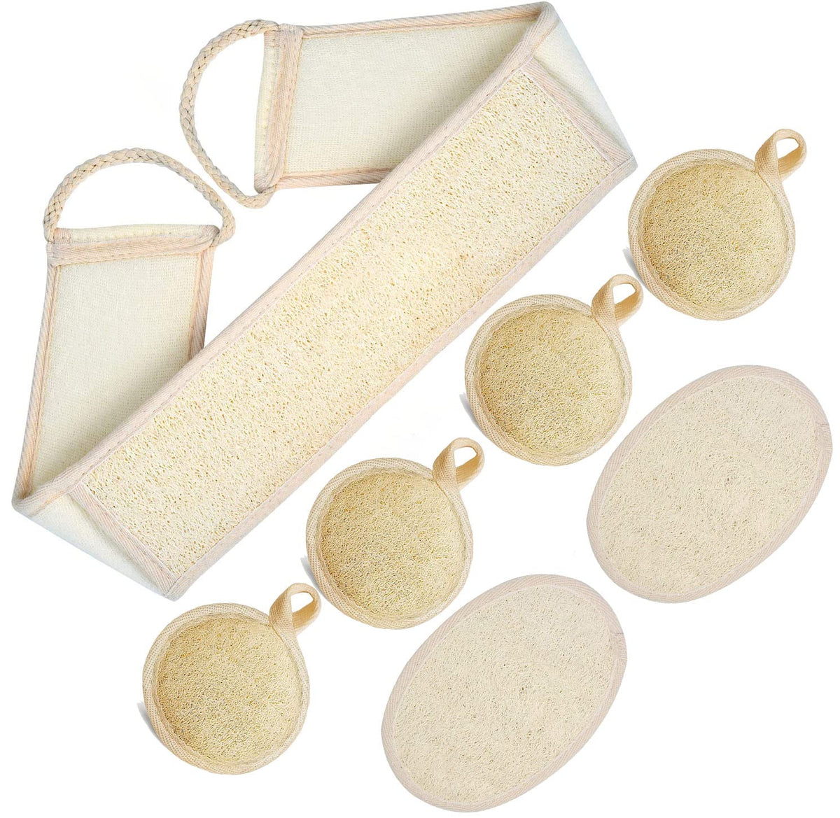 Ucinnovate Natural Loofah Sponge 7 Pack, Exfoliating Eco-Friendly Body Scrubber For Smooth Skin