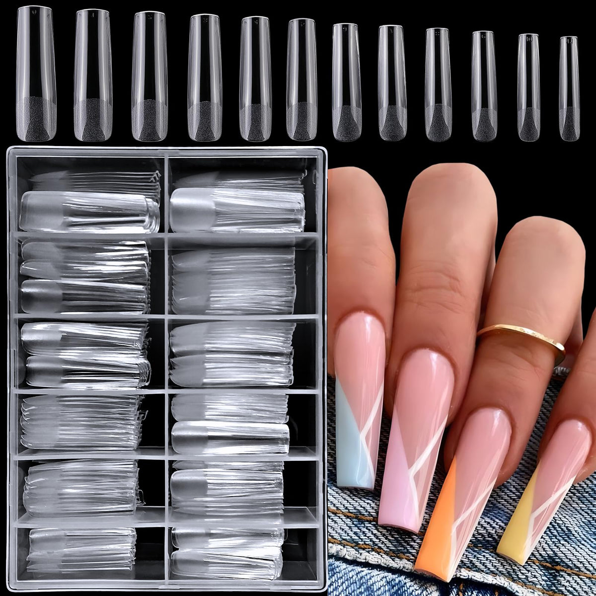 Loveourhome 240Pc Xxl Clear Gel X Nail Tips - Extra Long Tapered Square Full Cover Nails