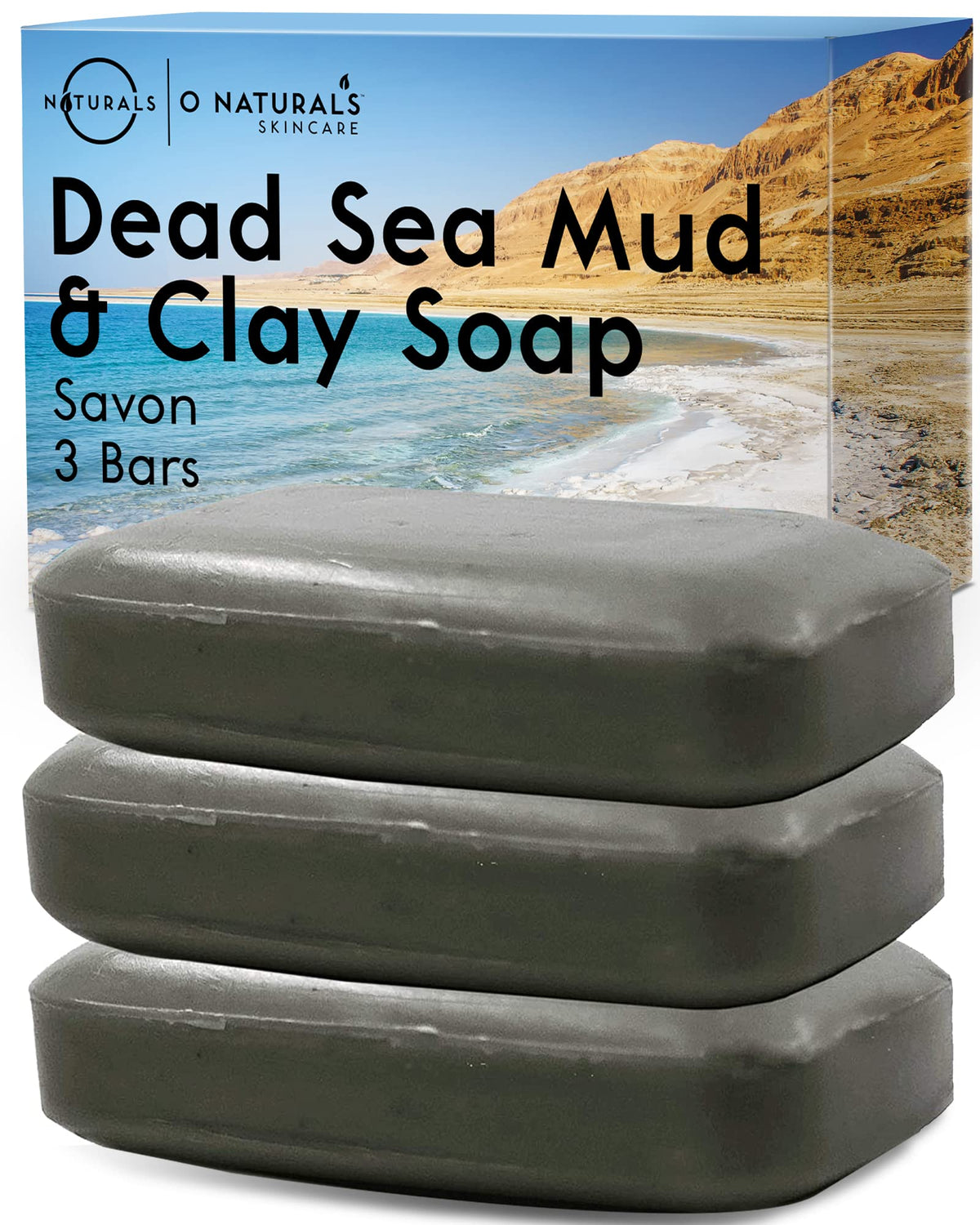 O Naturals Dead Sea Salt Mud Soap - 3Pcs Organic Bar For Acne & Scalp Exfoliation - 12Oz