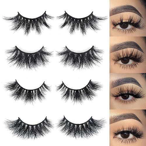 Mikiwi 5D Mink Lashes - Dramatic Real Mink Eyelashes, Black, Pack of 4