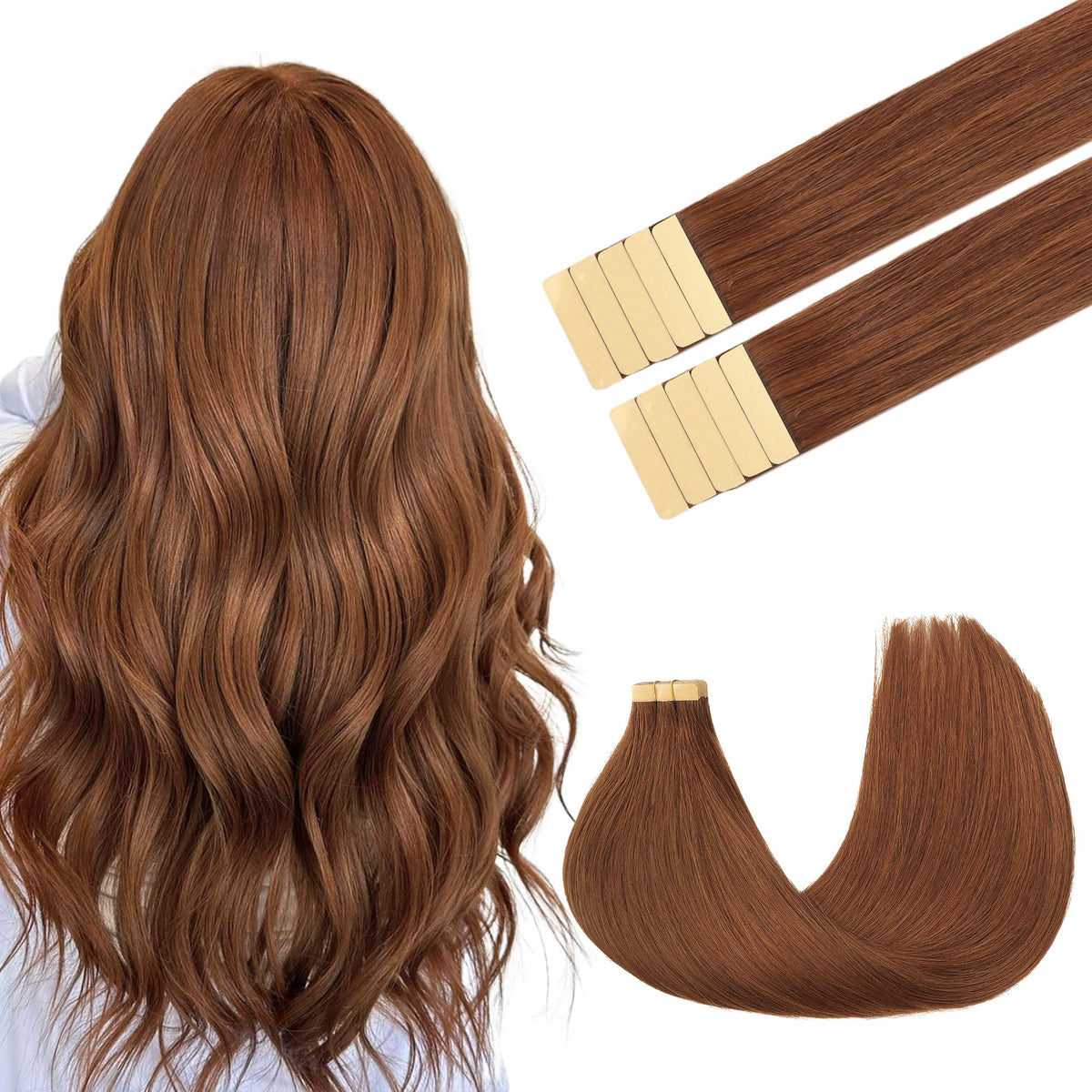 GOO GOO Tape in Hair Extensions, 24&quot; 30g, 10pcs, Human Hair, 33A Auburn,