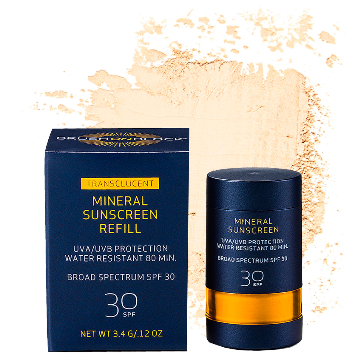 Brush On Block Mineral Sunscreen Powder Refill Spf 30, Translucent, Safe For Sensitive Skin