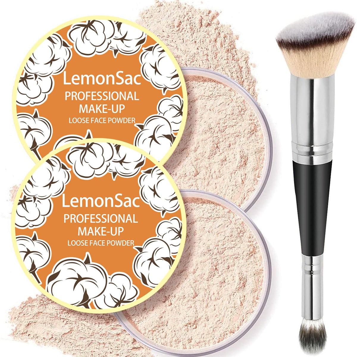 LemonSac 2PCS Loose Face Powder, Oil Control, Minimizes Pores, Matte Finish, 04# Natural